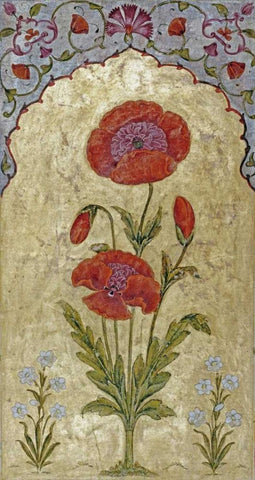 Poppy Blossoms Black Ornate Wood Framed Art Print with Double Matting by Oudh