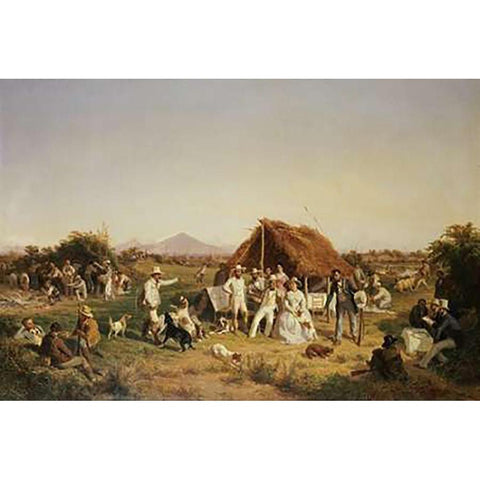 The Hunting Party of Ferdinand II of Naples White Modern Wood Framed Art Print by Palizzi, Filippo