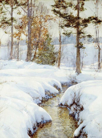 Snowladen Brook White Modern Wood Framed Art Print with Double Matting by Palmer, Walter Launt