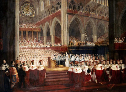 The Coronation of Queen Victoria White Modern Wood Framed Art Print with Double Matting by Parris, Edmund Thomas