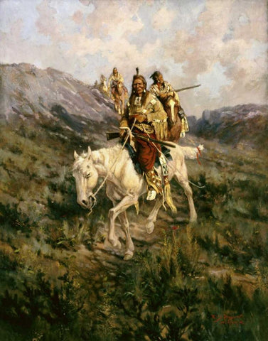 Visit To Another Tribe White Modern Wood Framed Art Print with Double Matting by Paxson, Edgar Samuel