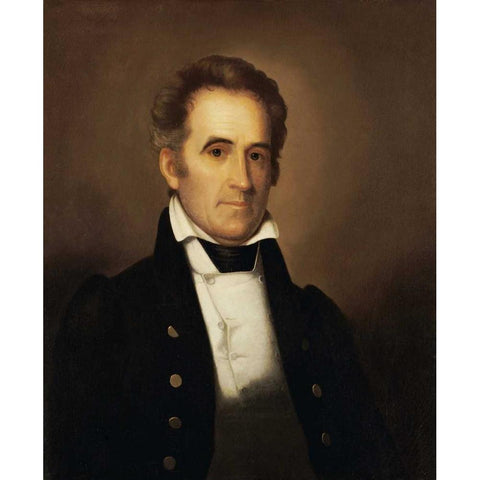 Portrait of American Statesman Richard Mentor Johnson Black Modern Wood Framed Art Print with Double Matting by Peale, Rembrandt