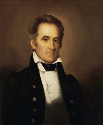 Portrait of American Statesman Richard Mentor Johnson White Modern Wood Framed Art Print with Double Matting by Peale, Rembrandt