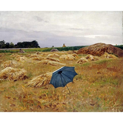 The Blue Umbrella White Modern Wood Framed Art Print by Pearce, Charles Sprague