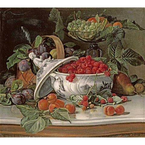 Plums, Grapes and Raspberries Gold Ornate Wood Framed Art Print with Double Matting by Pedersen, Sophus