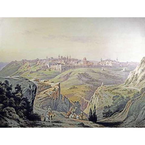 A View of Jerusalem Black Modern Wood Framed Art Print with Double Matting by Perlberg, Friedrich