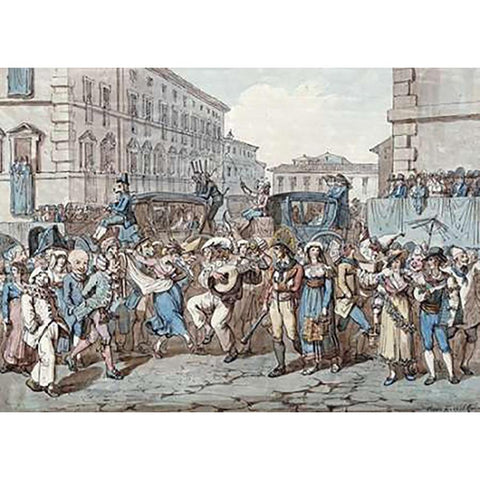 Carnevale a Roma Black Modern Wood Framed Art Print with Double Matting by Pinelli, Bartolomeo