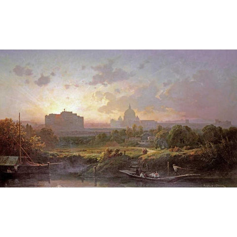 View of Rome at Sunset White Modern Wood Framed Art Print by Ponthus-Cinier, Antoine