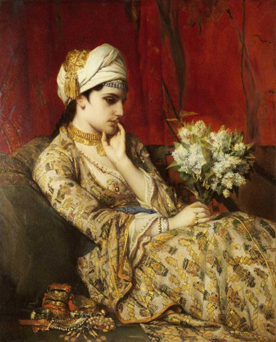 The Odalisque White Modern Wood Framed Art Print with Double Matting by Portaels, Jan Frans