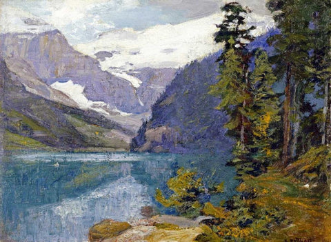 Lake Louise, British Columbia White Modern Wood Framed Art Print with Double Matting by Potthast, Edward Henry