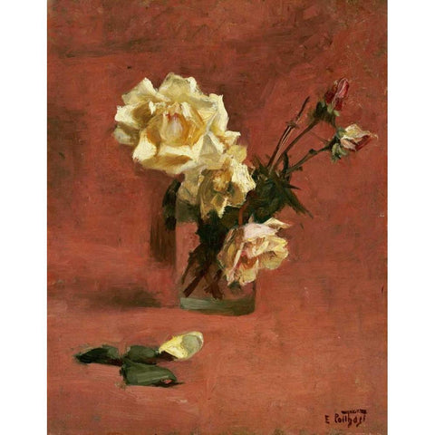 Still Life With Roses In a Glass Black Modern Wood Framed Art Print by Potthast, Edward Henry