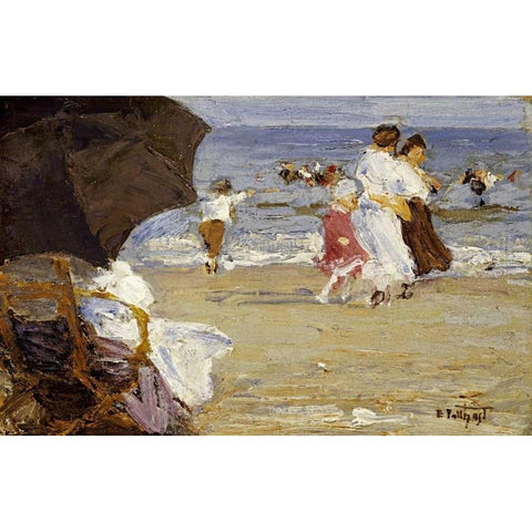 The Beach Umbrella Gold Ornate Wood Framed Art Print with Double Matting by Potthast, Edward Henry