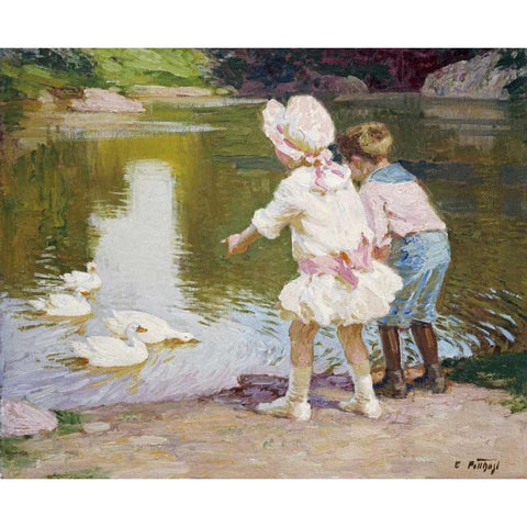 In The Park Black Modern Wood Framed Art Print with Double Matting by Potthast, Edward Henry