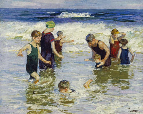 The Bathers White Modern Wood Framed Art Print with Double Matting by Potthast, Edward Henry