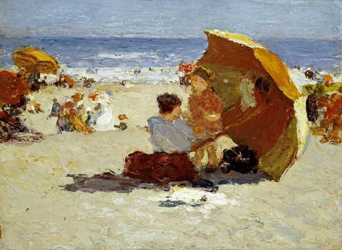 Late Afternoon, Coney Island Black Ornate Wood Framed Art Print with Double Matting by Potthast, Edward Henry