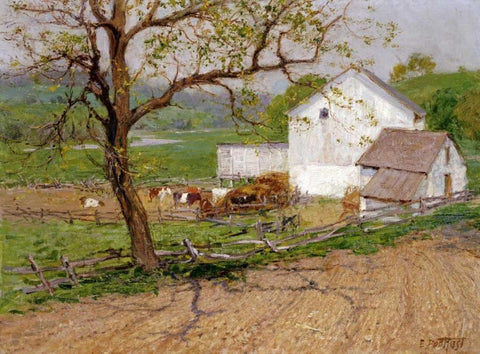 Summer Day White Modern Wood Framed Art Print with Double Matting by Potthast, Edward Henry