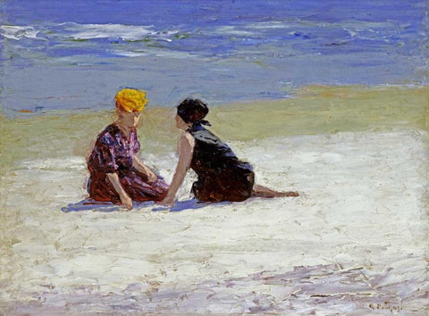 Confidences White Modern Wood Framed Art Print with Double Matting by Potthast, Edward Henry