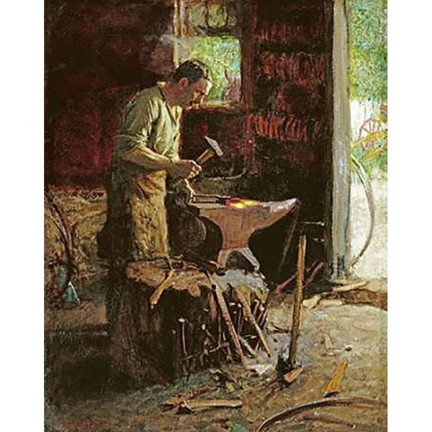 Blacksmith Gold Ornate Wood Framed Art Print with Double Matting by Potthast, Edward Henry