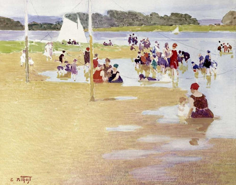 Bathers White Modern Wood Framed Art Print with Double Matting by Potthast, Edward Henry