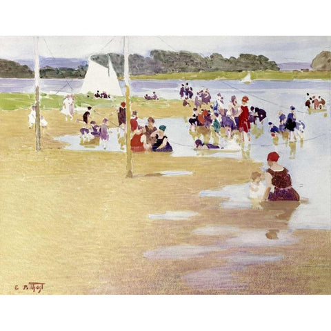 Bathers Black Modern Wood Framed Art Print by Potthast, Edward Henry
