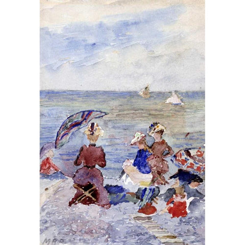 Figures on The Beach Black Modern Wood Framed Art Print by Prendergast, Maurice Brazil