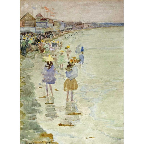 Crescent Beach Black Modern Wood Framed Art Print with Double Matting by Prendergast, Maurice Brazil