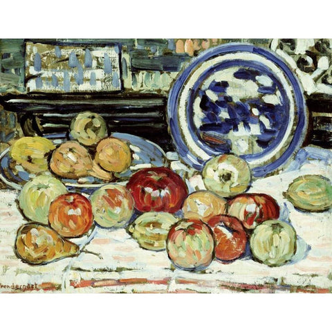 Still Life With Apples White Modern Wood Framed Art Print by Prendergast, Maurice Brazil