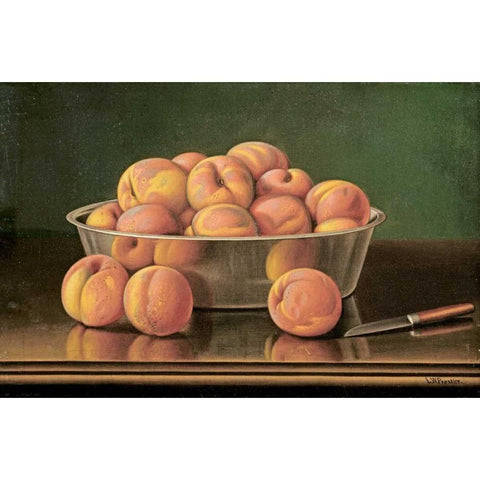 Still Life of Peaches In a Silver Bowl Black Modern Wood Framed Art Print with Double Matting by Prentice, Levi Wells