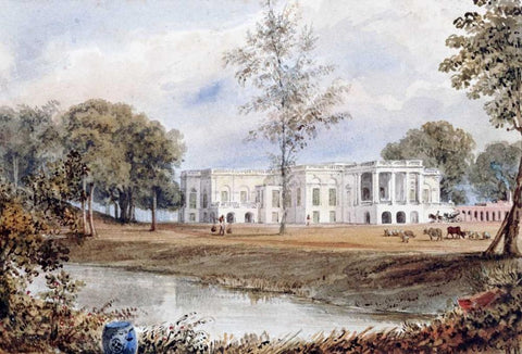 Belvedere House at Alapore White Modern Wood Framed Art Print with Double Matting by Prinsep, William