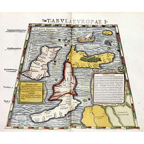 Map of Britain Black Modern Wood Framed Art Print with Double Matting by Ptolemaeus, Claudius