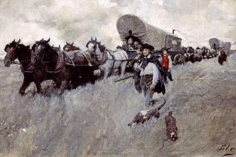 The Connecticut Settlers Entering The Western Reserve White Modern Wood Framed Art Print with Double Matting by Pyle, Howard