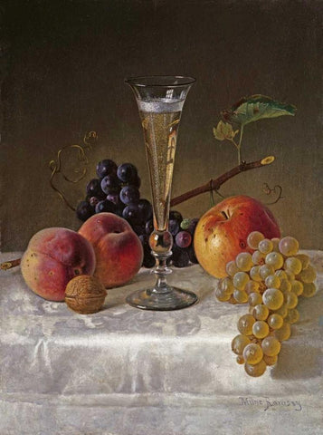 Still Life With Glass of Champagne White Modern Wood Framed Art Print with Double Matting by Ramsay, Milne