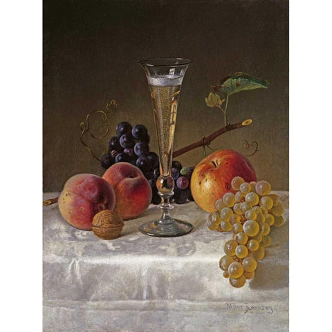 Still Life With Glass of Champagne White Modern Wood Framed Art Print by Ramsay, Milne