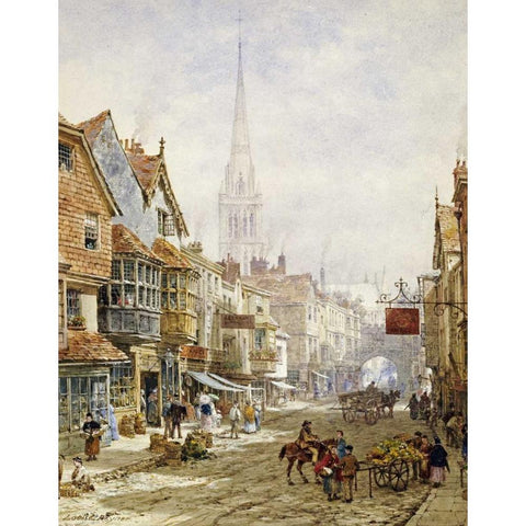 The High Street, Salisbury White Modern Wood Framed Art Print by Rayner, Louise