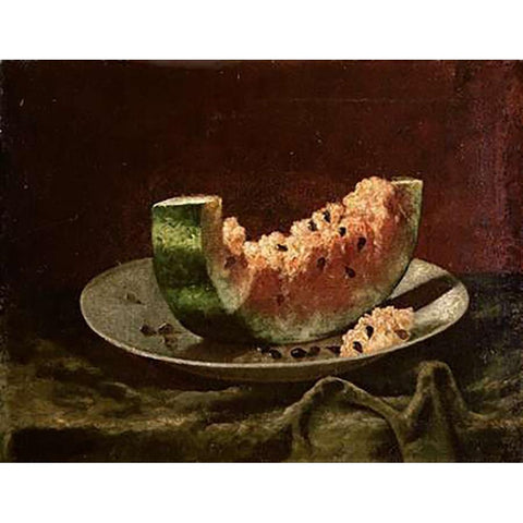 Still Life With Watermelon White Modern Wood Framed Art Print by Ream, Carducius Plantagenet