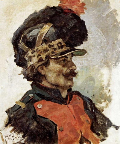 A French Soldier White Modern Wood Framed Art Print with Double Matting by Repin, Elia Efimovich