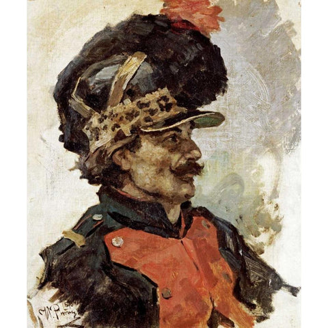 A French Soldier Black Modern Wood Framed Art Print by Repin, Elia Efimovich