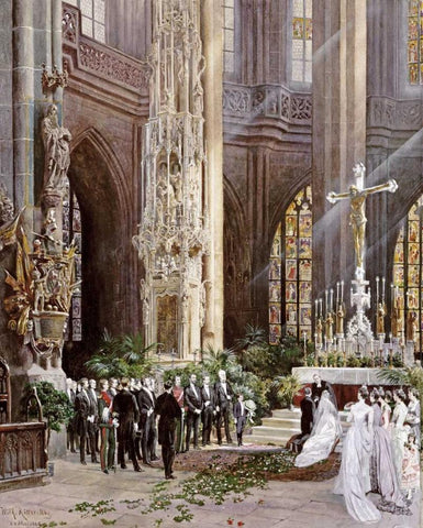 A Wedding, Jacobi Church, Nuremberg Black Ornate Wood Framed Art Print with Double Matting by Ritter, Wilhelm