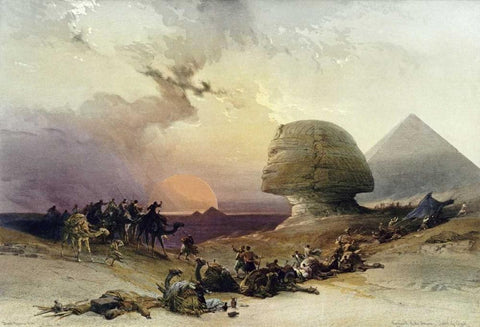 Approach of The Simoom. Desert of Gizeh Black Ornate Wood Framed Art Print with Double Matting by Roberts, David