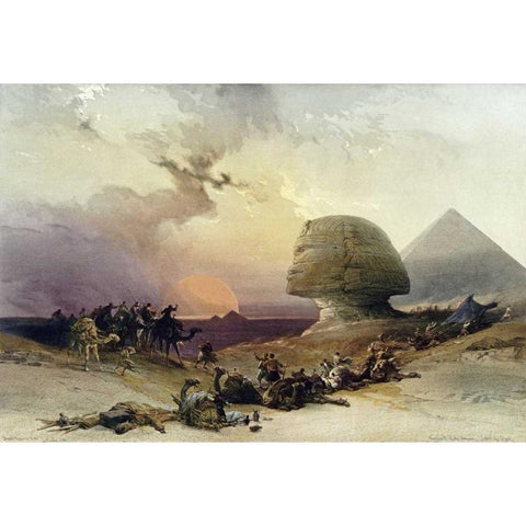 Approach of The Simoom. Desert of Gizeh White Modern Wood Framed Art Print by Roberts, David