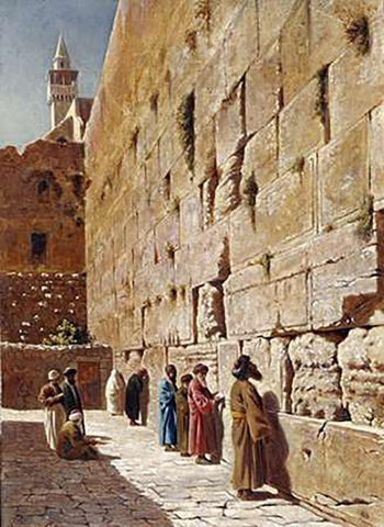 At The Wailing Wall Black Ornate Wood Framed Art Print with Double Matting by Robertson, Charles