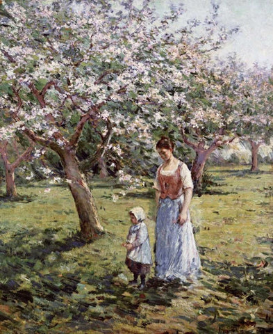 Promenade Among The Blossoms White Modern Wood Framed Art Print with Double Matting by Robinson, Theodore