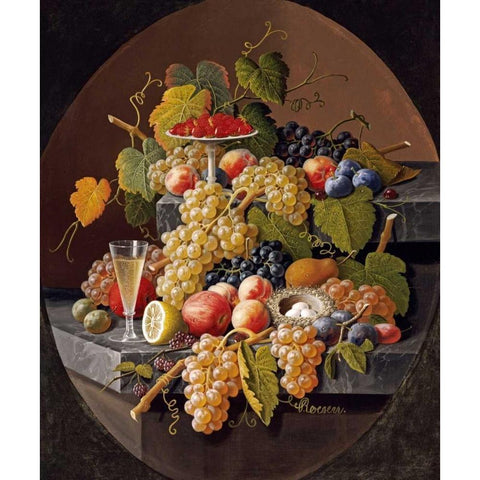 Still Life With Fruit Black Modern Wood Framed Art Print with Double Matting by Roesen, Severin