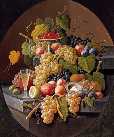 Still Life With Fruit White Modern Wood Framed Art Print with Double Matting by Roesen, Severin