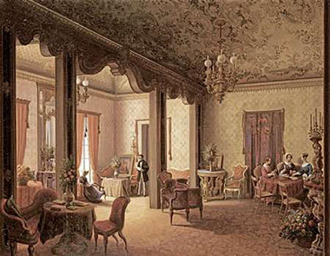 The Interior of The Salon of Tsarina Alexandra Black Ornate Wood Framed Art Print with Double Matting by Rundt, Carl Ludwig