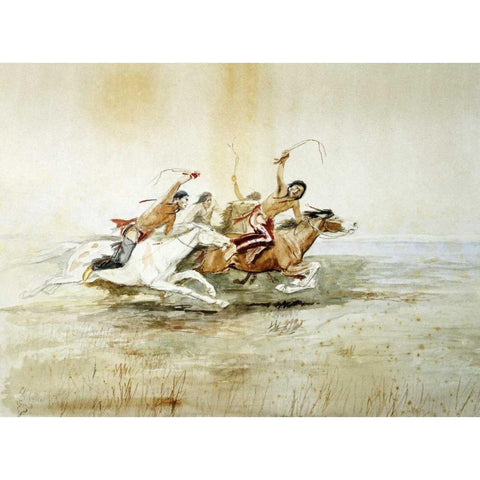 Indian Horse Race No.4 Black Modern Wood Framed Art Print with Double Matting by Russell, Charles M.