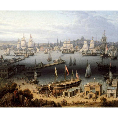 Boston Harbor Gold Ornate Wood Framed Art Print with Double Matting by Salmon, Robert