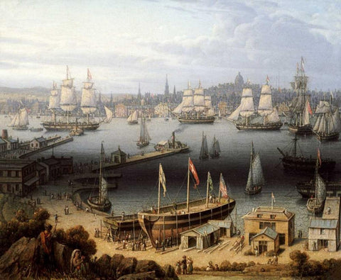 Boston Harbor Black Ornate Wood Framed Art Print with Double Matting by Salmon, Robert