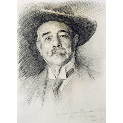Portrait of Ramacho Ortigao Black Modern Wood Framed Art Print with Double Matting by Sargent, John Singer