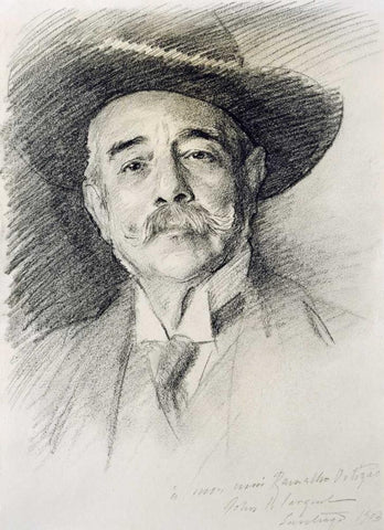 Portrait of Ramacho Ortigao White Modern Wood Framed Art Print with Double Matting by Sargent, John Singer
